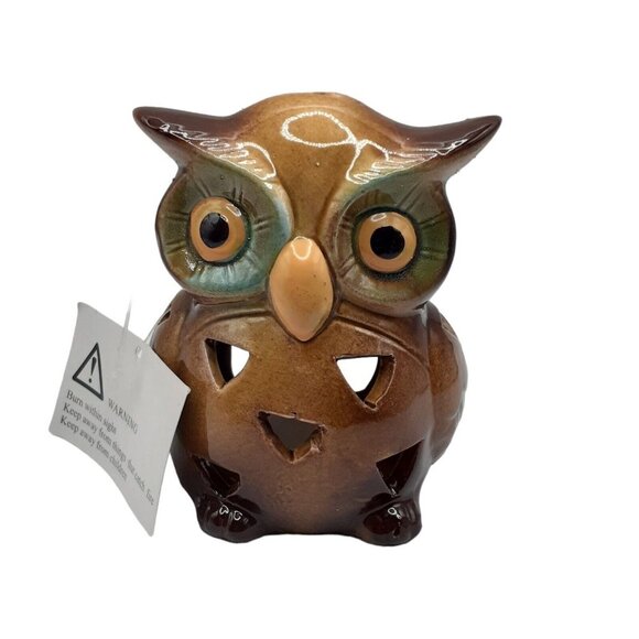 Happy Harvest Glazed Ceramic Owl Tea Light Candle Holder 4  Happy Harvest Glazed Ceramic Owl Tea Light Candle Holder 4\